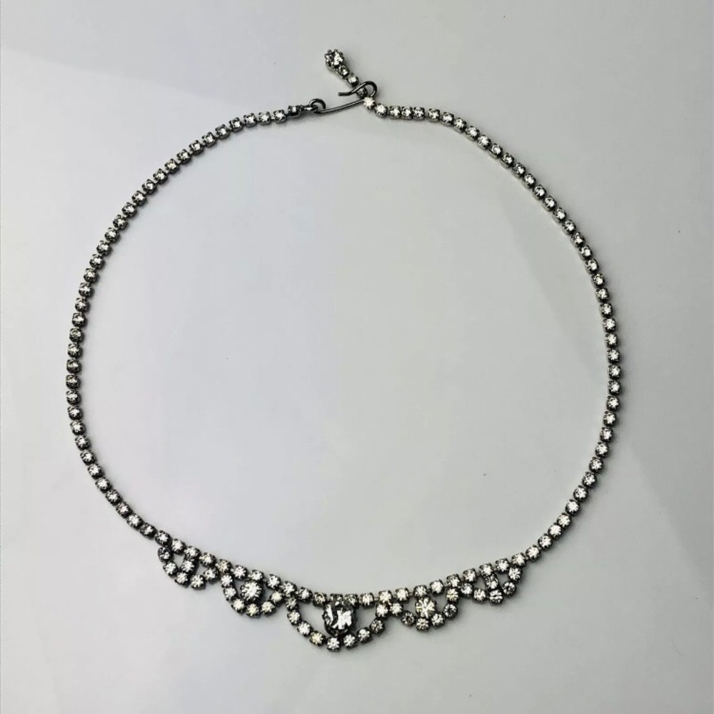 Vintage Faceted Clear Crystal Rhinestone Choker Necklace Rhodium Plated
